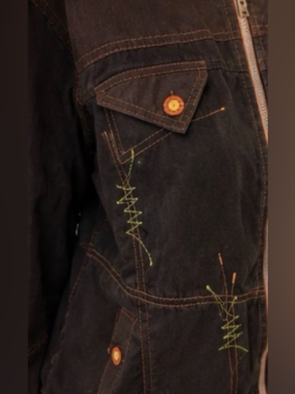VINTAGE SABEIDO JEANS  COTTON HOODED JACKET WOMEN’S MEDIUM BROWN UTILITY Y2K - Picture 14 of 15